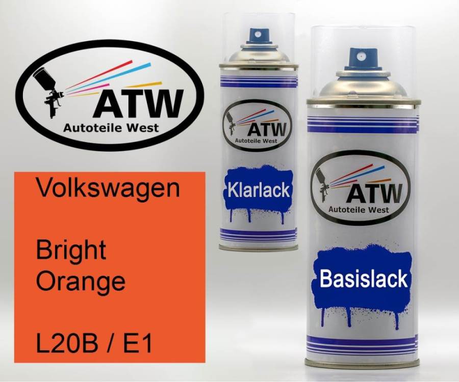 Volkswagen, Bright Orange, L20B / E1: 400ml Sprühdose + 400ml Klarlack - Set, von ATW Autoteile West.